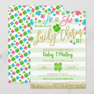 Lucky Charm St patrick's day Gender Reveal Inbjudningar