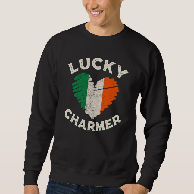 Lucky Charmer Grunge Heart Irish Flag St Patrick's Lång Ärmad Tröja (Framsida)