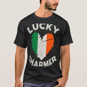 Lucky Charmer Grunge Heart Irish Flagga St Patrick T Shirt