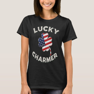 Lucky Charmer Grunge Heart USA flagga St Patrick's T Shirt