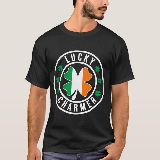Lucky Charmer Irish Flag Shamrock T Shirt (Framsida)