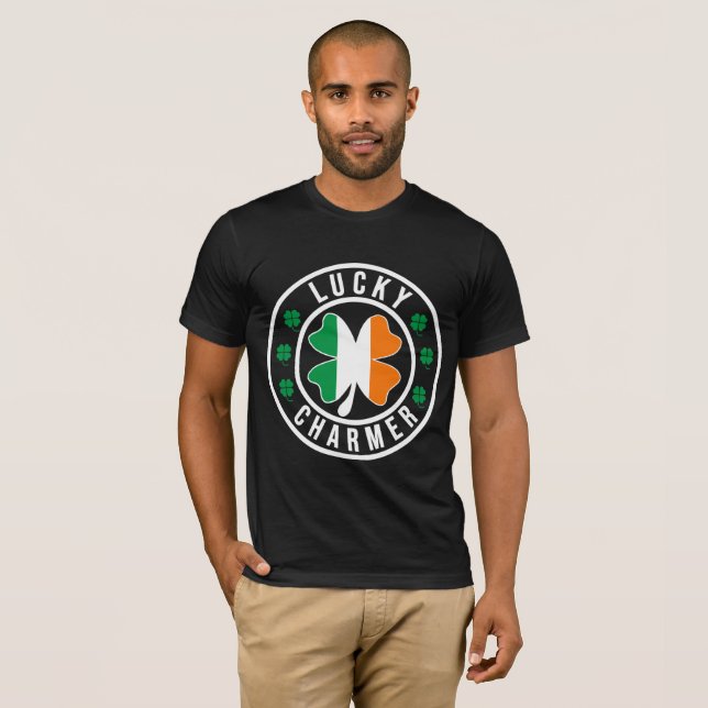 Lucky Charmer Irländsk Flagga Shamrock T Tröja (Hel framsida)
