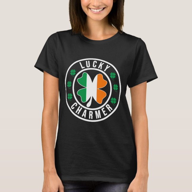 Lucky Charmer Irländsk Flagga Shamrock T Tröja (Framsida)