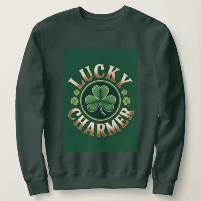 Lucky Charmer Women's Forest Green Sweatshirt T Shirt (Design framsida)