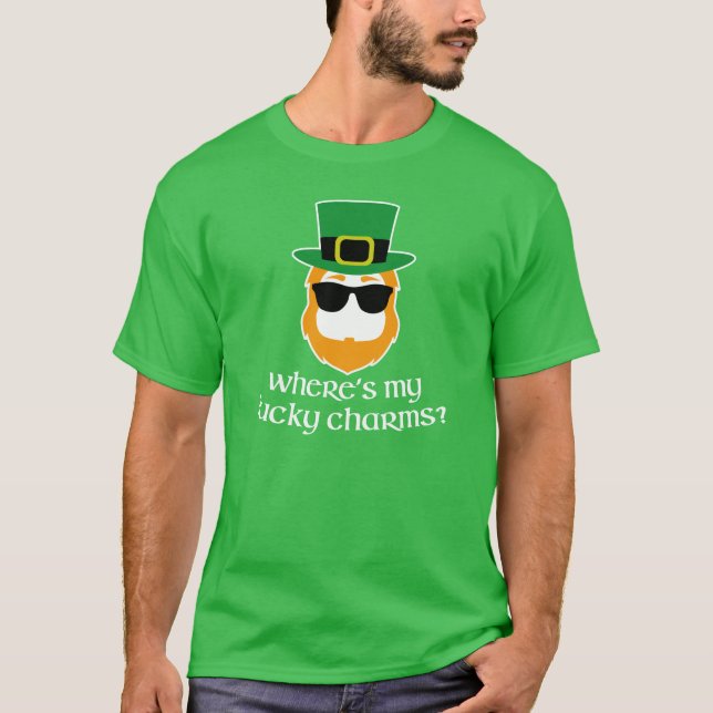 Lucky Charms? st patricks day Leprechaun (mörk) Tee (Framsida)