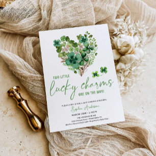 Lucky Charms Twin Baby Shower Shamrock-inbjudan Inbjudningar