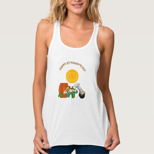 Lucky Cheers St. Paddys Tank Linne Med Racerback (Framsida)