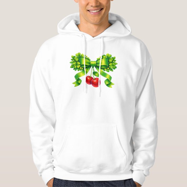 Lucky Clover Bow with Cherries Green Design Hoodie (Framsida)