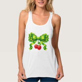 Lucky Clover Bow with Cherries Green Design Linne Med Racerback