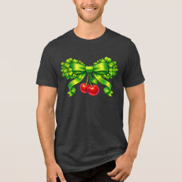 Lucky Clover Bow with Cherries Green Design T Shirt