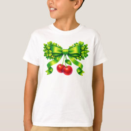 Lucky Clover Bow with Cherries Green Design T Shirt