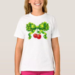 Lucky Clover Bow with Cherries Green Design T Shirt