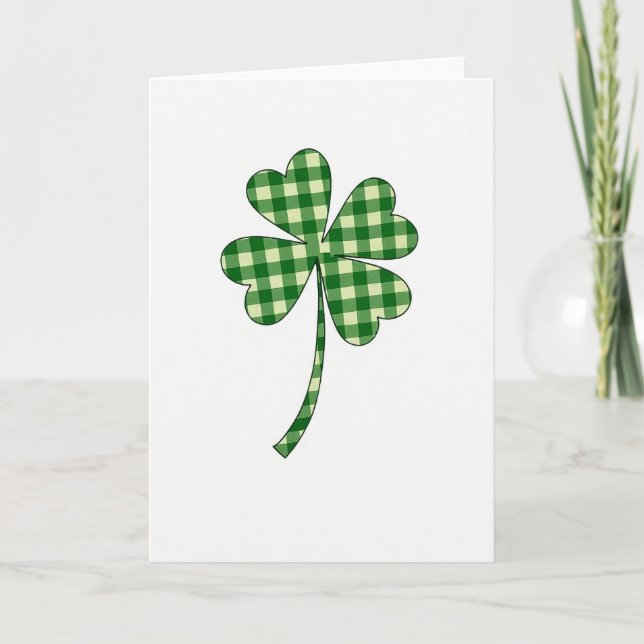 Lucky Clover Gingham Pattern Card Kort (Framsida)