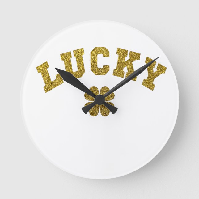 Lucky Clover Saint Patricks Rund Klocka (Framsida)