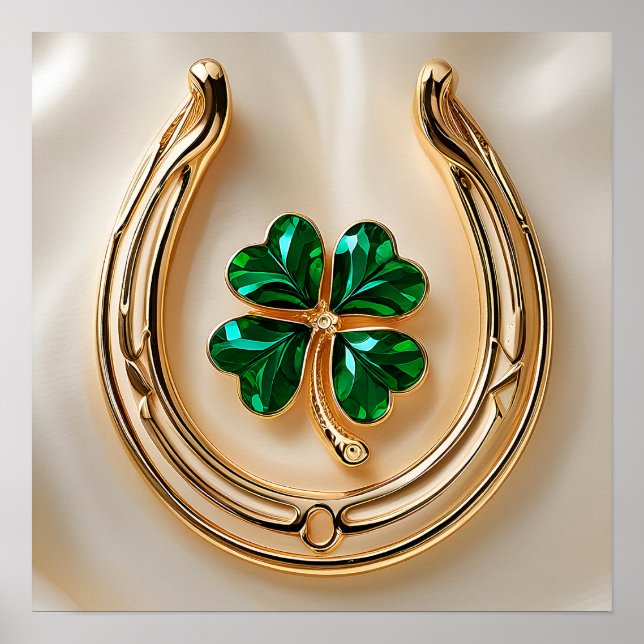 Lucky clover with Gold Horseshoe Poster (Framsidan)