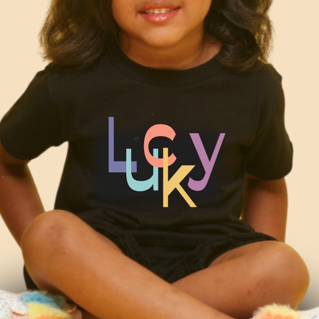 Lucky Colorful Baby T-Shirt | DP7Art (baby t shirt, black t shirt, typo, text, colorful, multicolor, catchy, cool, playful, funny t shirt)