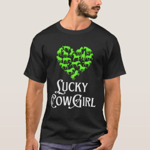Lucky CowGirl Horse Girl St Paddy Grönt Hear T Shirt