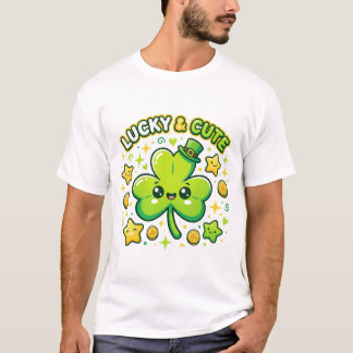 Lucky & Cute Shamrock Kawaii Design T Shirt