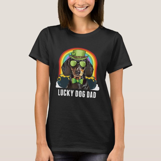 Lucky Dachshund Dog Dad St Patricks Day T Shirt (Framsida)