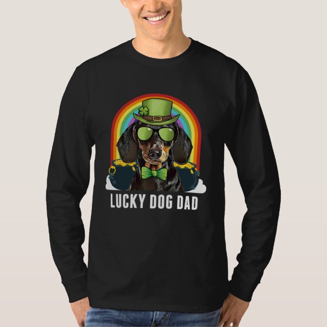 Lucky Dachshund Dog Dad St Patricks Day T Shirt (Framsida)