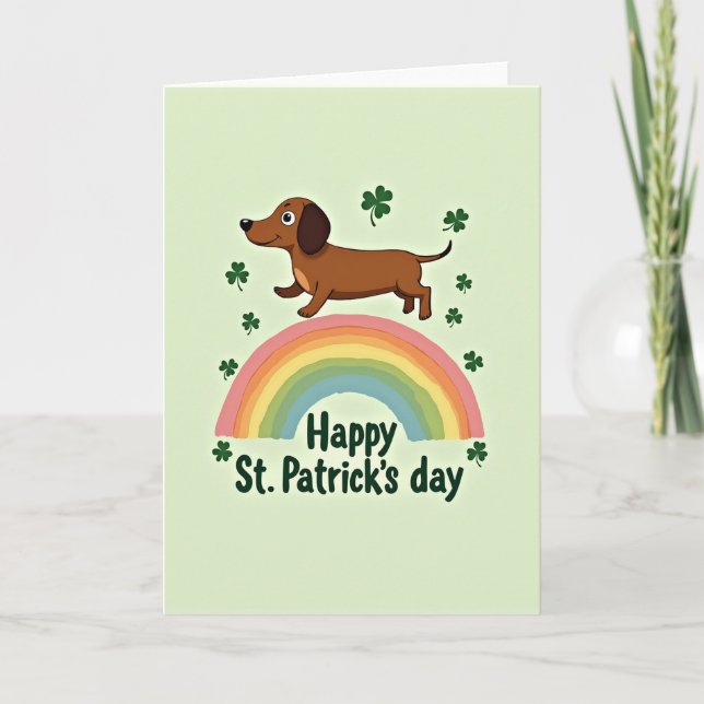 Lucky Dachshund Rainbow Card Kort (Framsida)