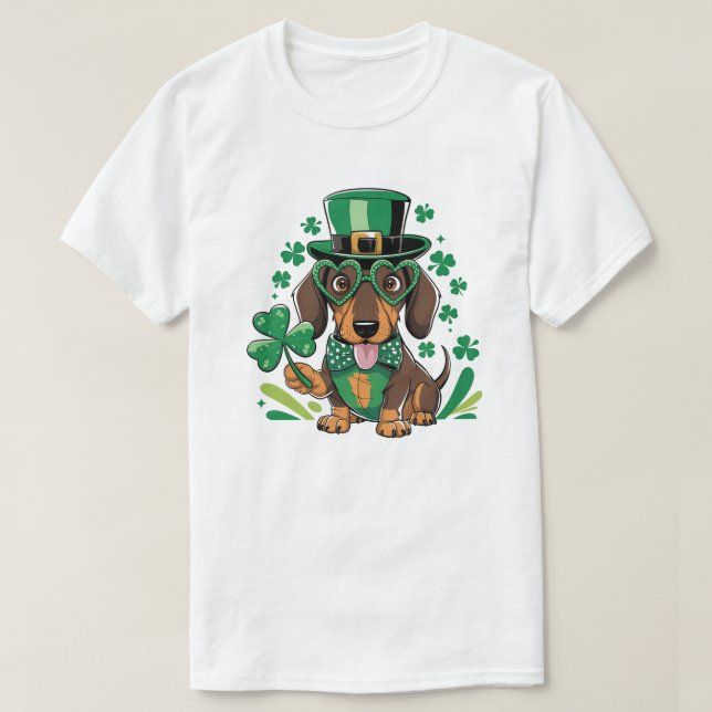 Lucky Dachshund St patrick's day Hund T Shirt (Design framsida)
