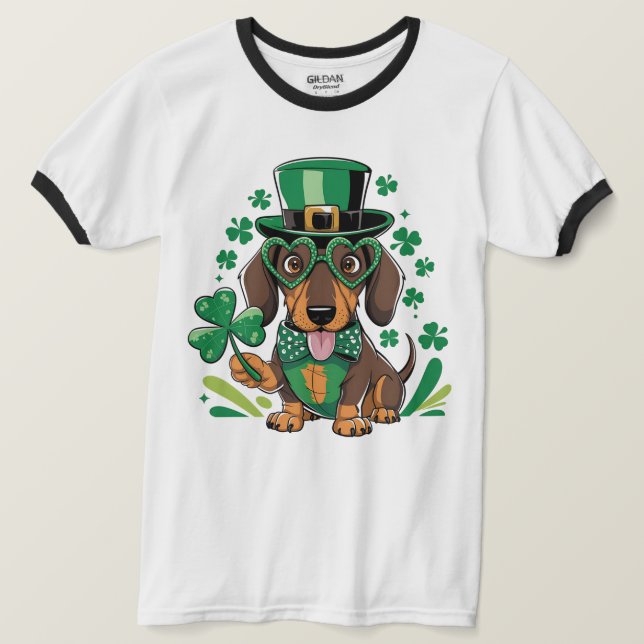Lucky Dachshund St patrick's day Shamrock Hund Kär T Shirt (Design framsida)