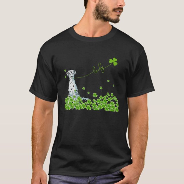Lucky dalmatian hund Shamrock St Patrick Day T Shirt (Framsida)