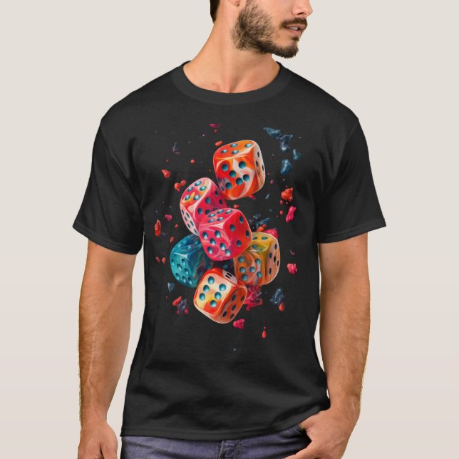 Lucky Dice T-shirt Färgglatt Casino Grafiskt Tee (Framsida)