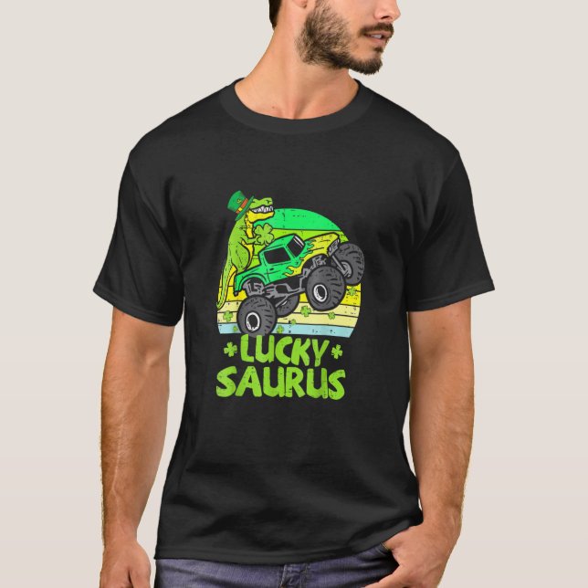 Lucky Dinosaur Monster Lastbil T Rex Shamrock St P T Shirt (Framsida)