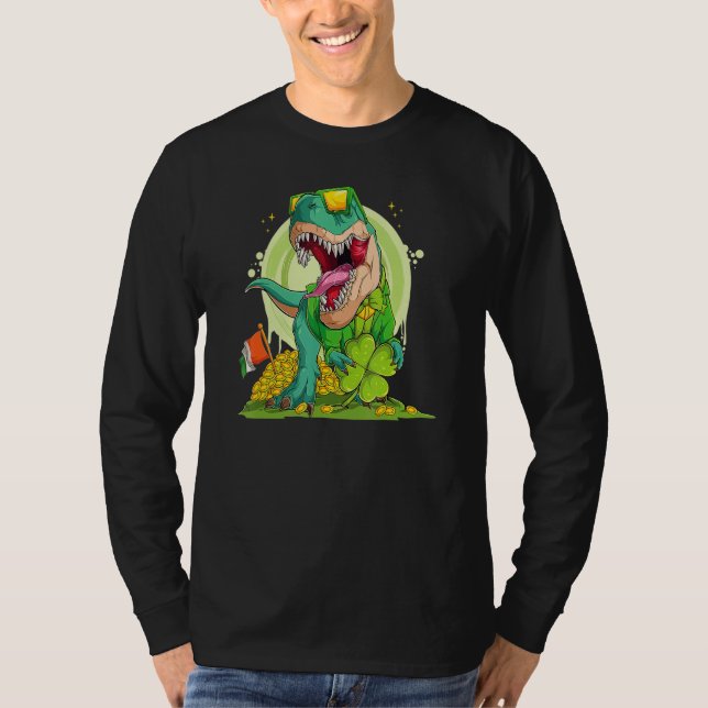 Lucky Dinosaur T Rex Leprechaun Clover Irish Sungl T Shirt (Framsida)