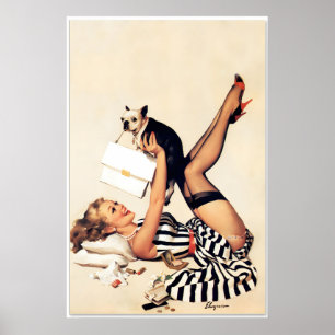 Lucky Dog Pug 1958 Vintage Stil Elvgren Pin-U Poster