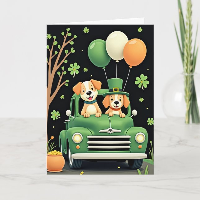 Lucky Dogs Truck Happy St Patricks Card Kort (Framsida)