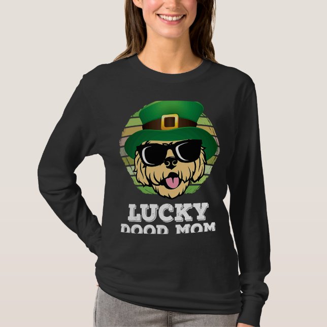 Lucky Dood Mamma Cute Dood Retro Sunset St Patrick T Shirt (Framsida)