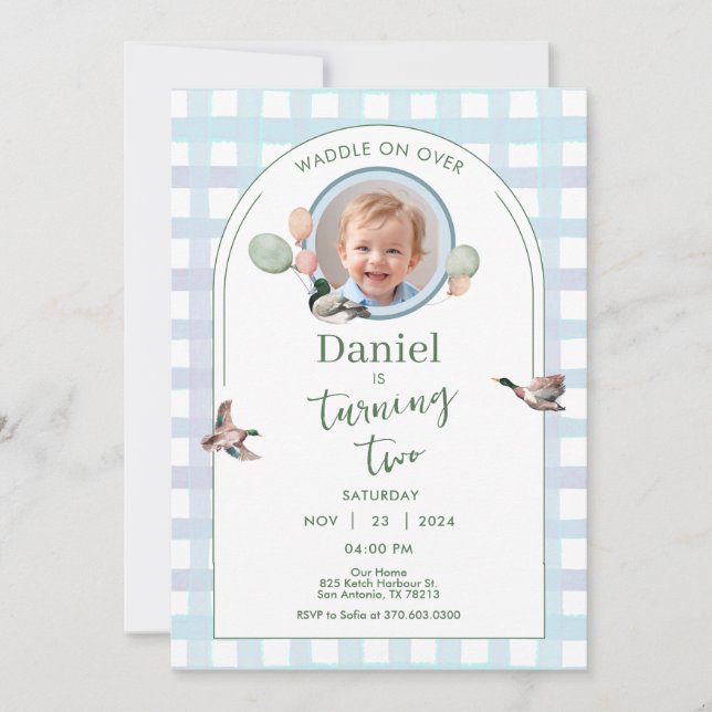 Lucky Duck Birthday Invite Photo Any Age Inbjudningar (Framsida)