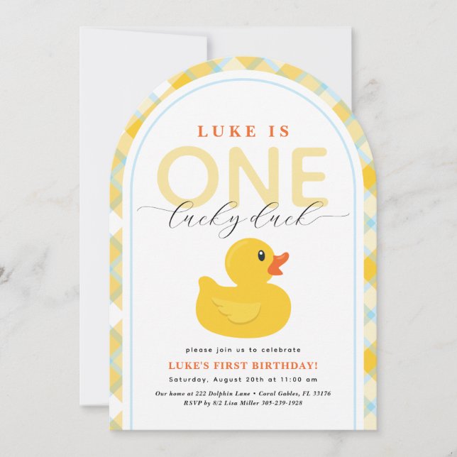 Lucky Duck First Birthday Arch Invitation Inbjudningar (Framsida)