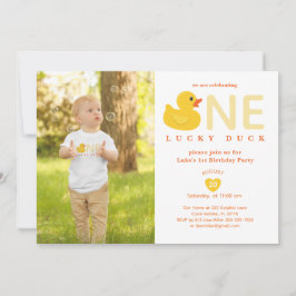 Lucky Duck First Birthday Photo Invitation Inbjudningar