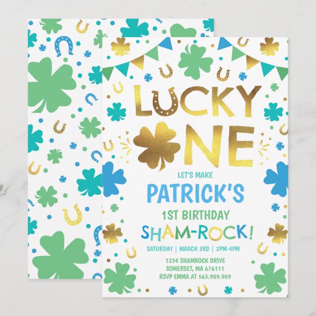 Lucky en Birthday Call St. Patrick's Party Inbjudningar (Fram/baksida)