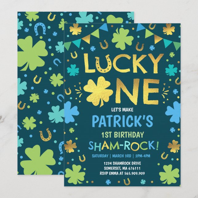 Lucky en Birthday Call St. Patrick's Party Inbjudningar (Fram/baksida)