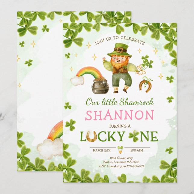 Lucky en födelsedag St Patrick är första födelseda Inbjudningar (Fram/baksida)