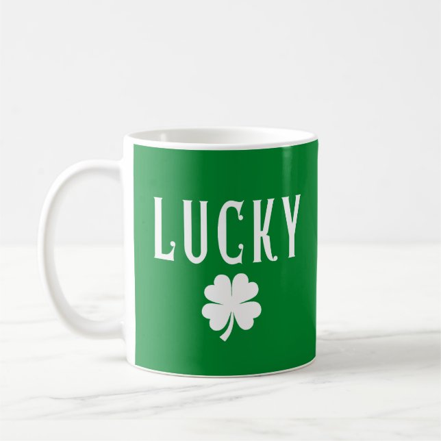 Lucky Four Leaf Clover Both Side  St Patrick's  Kaffemugg (Vänster)