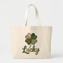 Lucky Four Leaf Clover Faux Patchwork Tote Bag