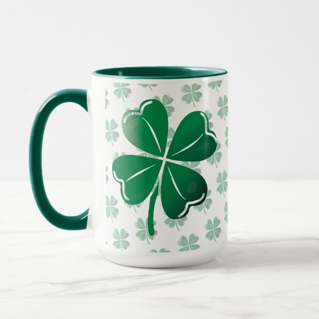 Lucky Four Leaf Clover Irish Shamrock Pattern Golf Mugg (Vänster)