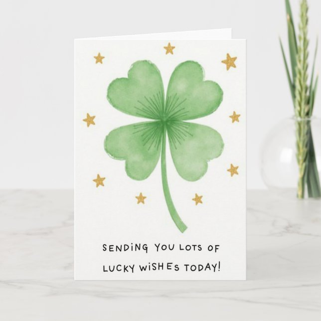 Lucky Four Leaf Clover Wishes Card Kort (Framsida)