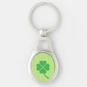 Lucky Four Löv Shamrock Design-87906 Ovalt Silverfärgad Nyckelring