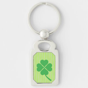 Lucky Four Löv Shamrock Design-87906 Rektangulärt Silverfärgad Nyckelring