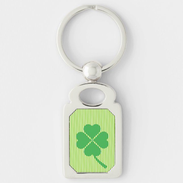 Lucky Four Löv Shamrock Design-87906 Rektangulärt Silverfärgad Nyckelring (Framsidan)