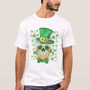Lucky Four Löv Shamrock Klöver Skull Irish St Pat T Shirt