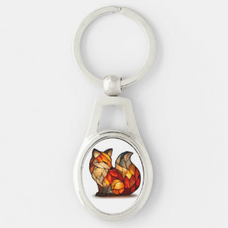 Lucky Fox Charm Metal Keychain Ovalt Silverfärgad Nyckelring