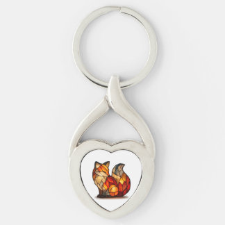 Lucky Fox Charm Metal Keychain Twisted Heart Silverfärgad Nyckelring